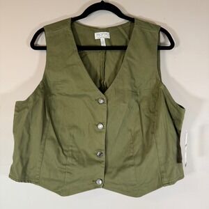 SOFIA JEANS BY SOFIA VERGARA Olive Green Denim Vest Button Front XL NWT